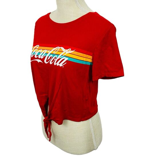 Coca-Cola Crop Top Cropped T-Shirt Knot Tie Crew Neck Colorful Womens Size M Red - Picture 5 of 8